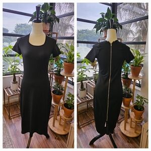Classic Black Midi Dress with Zipper Detail